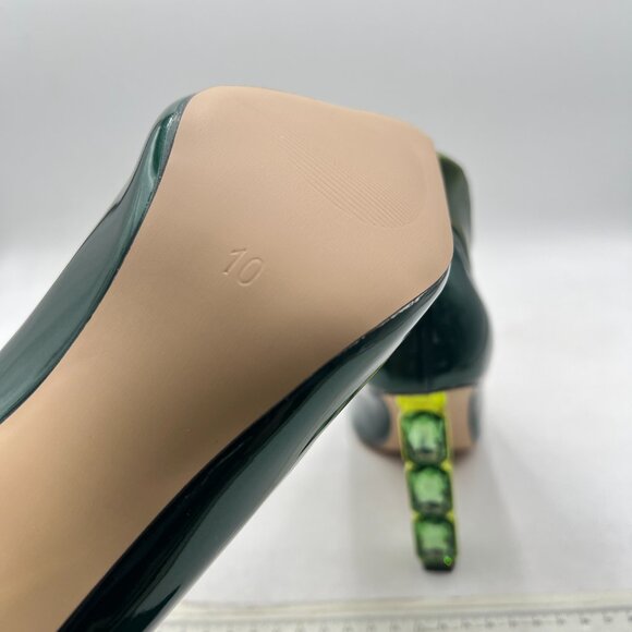 FSJ Green Pointed Toe Slip On Crystal Gorgeous Three Diamonds High Heel Pumps - Picture 6 of 8